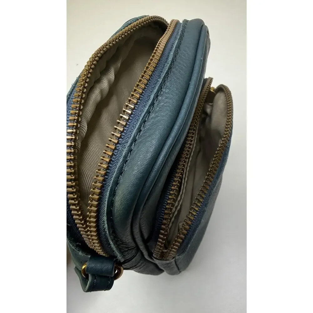 American Leather Co. Cleveland Mini Crossbody Dark Teal Pebbled Leather Zip Bag